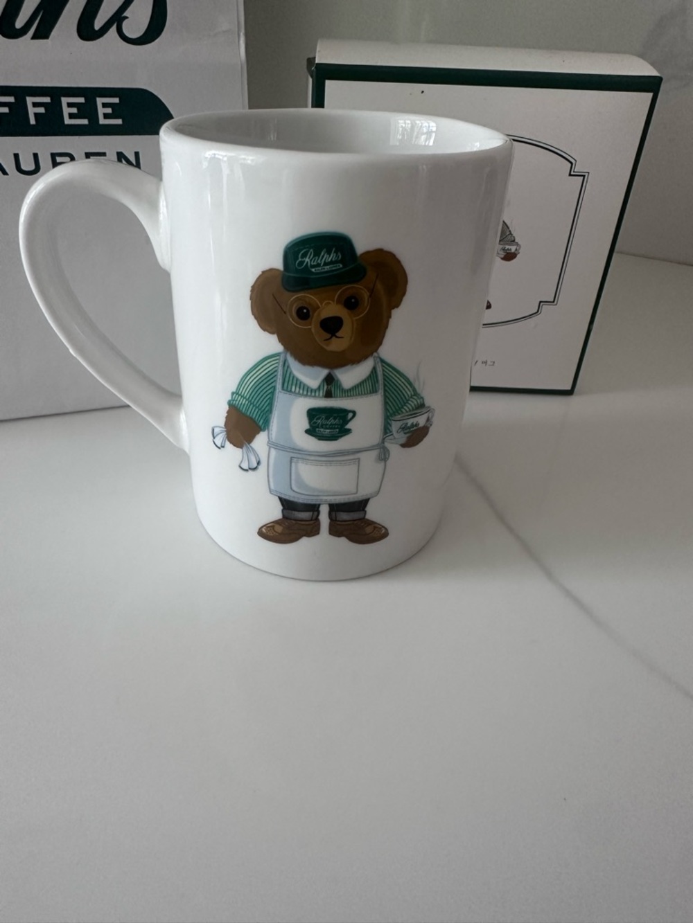 Ralph Lauren White Mug with Brown & Green Polo Bear